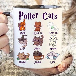 Custom Potter Cats Names Mug, Potter Cats Mug, Personalized Cat Mug, Cat Lover Mug, Cute Cat Coffee Mug, Cat Owner Gift, Cute Funny Cat Mug