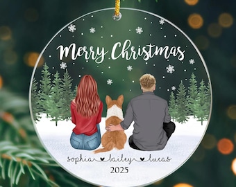 Personalized Couple and Pet Ornament, Custom Couple with Dog Ornament, Custom Family Ornament, Dog Christmas Ornament,Pet Christmas Keepsake