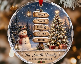 Personalized Family Christmas Ornament 2026, Custom Name Signpost Ornament, Glass Christmas Tree Ornament, Family Keepsake Gift