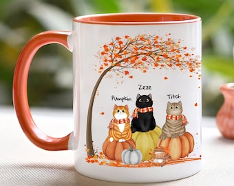 Taza personalizada de gato, taza de calabaza, taza de Halloween, taza de gato de Halloween, taza para amantes de los gatos, taza de la temporada espeluznante, linda taza de otoño, taza de calabaza de Halloween