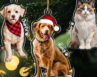 Personalized Pet Picture Ornament, Custom Dog Photo Ornament, Dog Memorial Gift, Gift For Dog Owner, Gift For Pet Lovers, Cat Photo Ornament