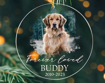 Benutzerdefinierte Hund Foto Ornament, Hund Erinnerungsverzierung, personalisierte Hundeverzierung, Forever Loved Hundeverzierung, Haustier Verlust Andenken, Hund Erinnerungsgeschenk