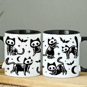 Ghost Cat Mug, Cat Skeleton Coffee Mug, Funny Halloween Ghost Mug, Cat Lover Halloween Gift, Spooky Season Mug, Retro Halloween Mug For Her
