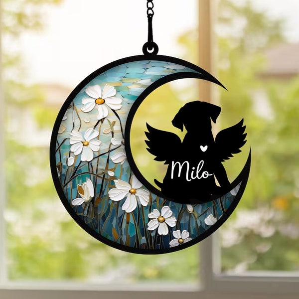 Custom Memorial Gift Loss of Dog, Dog Sympathy Gift, Suncatcher window, Dog on Moon for Suncatcher Gifts, Pet Loss Gifts, Pet Sympathy Gift