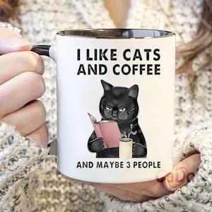 Black Cat Mug, I Like Cats  And Coffee Mug, Book Reader Gift, Cat Lover Coffee Mug, Personalized Gift, Cat Mug, Cat Mom Gift, Cat Dad Gift