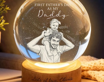 Lámpara de noche de bola de cristal con foto del primer Día del Padre, regalo personalizado para papá, regalo para papá primerizo, regalo del primer Día del Padre de parte del bebé, recuerdo para papá