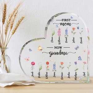 Personalized First Mom Now Grandma Plaque, Custom Nana Gigi Gift, Mothers Day Gift, Custom Birth Month Flower Gift For Grandma, Mom Gift