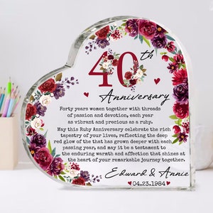Personalized 40th Wedding Anniversary Gift Heart Acrylic Plaque, 40th Ruby Wedding Gifts For Parents, Ruby Anniversary Gift, Husband Gift