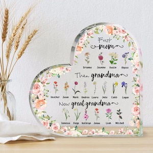 First Mom Now Grandma Plaque, Custom Gigi Nana Gift, Mothers Day Gift, Custom Birth Month Flower Gift For Grandma, Personalized Gift For Mom