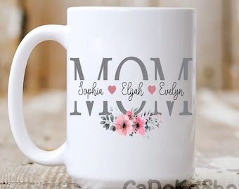 Taza de café personalizada para mamá con nombres de niños para mamá para el día de la madre, regalo del día de la madre de hija, hijo, taza personalizada con nombres de niños para mamá
