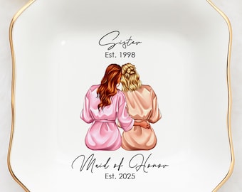 Custom Bridesmaid Jewelry Tray, Personalized Bridesmaid Gift, Maid Of Honor Jewelry Dish, Gift For Bridesmaid, Bachelorette Gift For Sisters