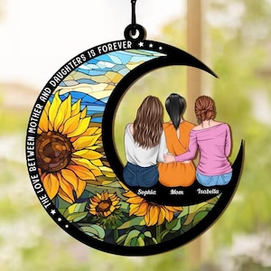 Personalized Mom & Daughter On The Moon Window Hanging Suncatcher, Mother Daughter Gifts, Gifts For Mom, Mom Birthday Gift, Gift For Grandma