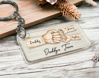 Daddy&#39;s Team Fist Bump Personalized Acrylic Keychain, Father&#39;s Day Gift For Dad, For Grandpa, For Husband