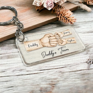 Porte-clés personnalisé en acrylique « Fist Bump » de l'équipe des papas, cadeau fête des pères pour papa, pour grand-père, pour mari