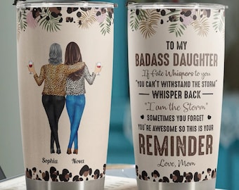 Custom To My Badass Daughter Tumbler, Personalized Funny Coffee Mug From Mom, Custom Daughter Gift Cup, Birthday Gift, Daughter Mother Mug