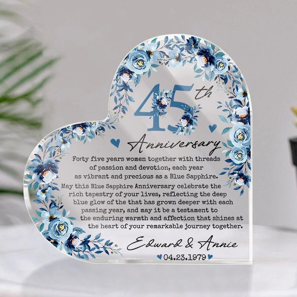 Personalized 45th Wedding Anniversary Gift Acrylic Plaque, 45th Wedding Gift For Parents, Anniversary Gift, Husband Gift, Wedding Keepsake