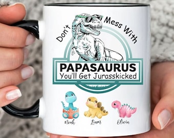 Regalo del Día del Padre para papá, taza de café personalizada para papá, Papasaurus, taza divertida para papá, regalo personalizado para papá, tazas para papá, regalo de la hija