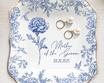 Custom Jewelry Dish For Mother Of The Groom, To My Mother in Law On Wedding Day, Toile De Jouy Gift For Mother in Law, Mom Flower Ring Dish