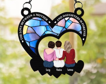 Gepersonaliseerde moeder en dochter op het maanraam hangende zonnevanger, moeder dochter cadeau, cadeau voor moeder, moeder verjaardagscadeau, cadeau voor oma