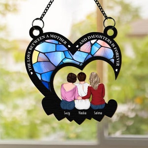 Personalized Mom And Daughter On The Moon Window Hanging Suncatcher, Mother Daughter Gift, Gift For Mom, Mom Birthday Gift, Gift For Grandma