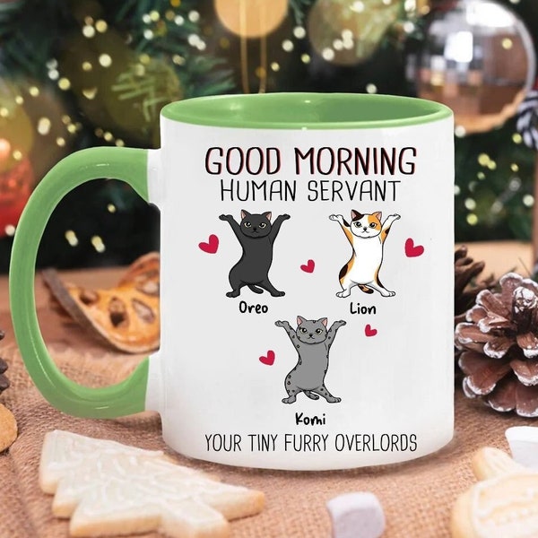 Personalized Coffee Mug Gift For Cat Lover, Good Morning Cat Human Servant, Cat Mom Mug Gift, Funny Cat Mug, Custom Name Cat Owner Gift,