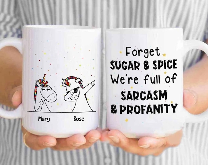 Best Friends Unicorn Coffee Mug, We're Full Of Sarcasm & Profanity Mug, Perfect Best Friends Gifts, Funny Gift For Besties, Gift For Her