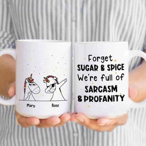 Beste vrienden eenhoorn koffiemok, mok we&#39;re Full Of Sarcasm & Godslastering, perfecte cadeaus voor beste vrienden, grappig cadeau voor besties, cadeau voor haar