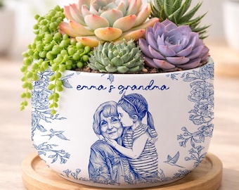 Custom Photo Pencil Sketch Plant Pot, Personalized Ceramic Plant Pot, Personalized Gift for Mom, Grandma, Mothers Day Gift, Plant Lover Gift