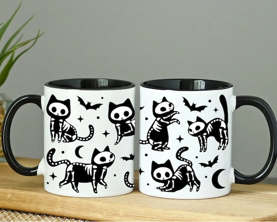 Ghost Cat Mug, Cat Skeleton Coffee Mug, Funny Halloween Ghost Mug, Cat Lover Halloween Gift, Spooky Season Mug, Retro Halloween Mug For Her