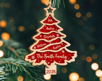 Aangepaste namen kerstboom, kerstornament 2025, kerstboomversieringen, kerstversiering familie, kerstornament familie