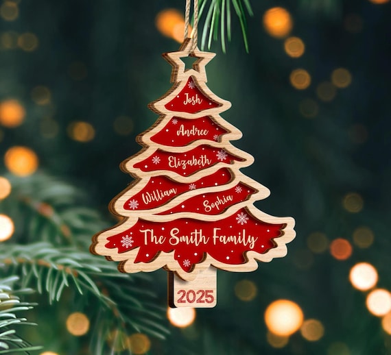 Decorazione Albero di Natale in Legno Personalizzata – Albero Famiglia con Frasi e Nomi - Italia