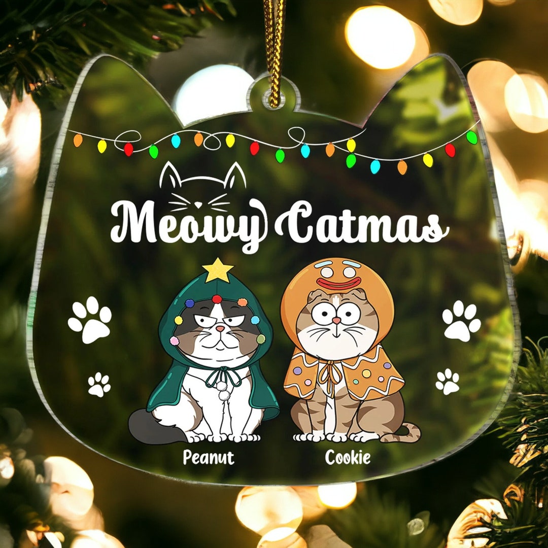 Personalized Cat Ornament, Meowy Christmas, Cat Christmas Ornament ...