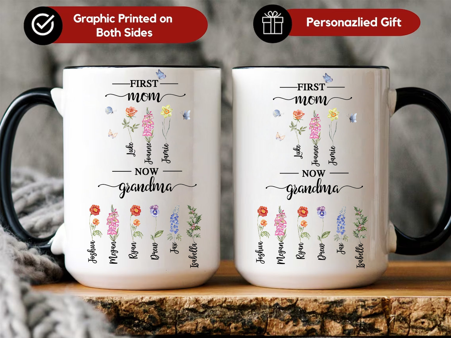 Personalized First Mom Now Grandma Mug, Grandma's Garden Birth Flower ...
