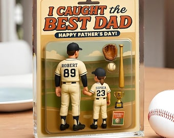 We Caught the Best Dad Baseball Custom Figure Personalized 2D Acrylic Block Plaque, Father's Day Gift for Dad, Gift for Husband, Grandpa