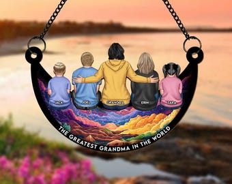 Gepersonaliseerde raamhangende Suncatcher, aangepaste Nana Suncatcher, aangepaste oma kleinkinderen cadeau, Moederdagcadeau voor moeder, oma, oma