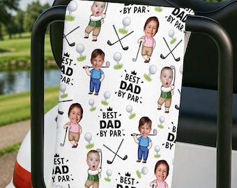 Toalha de golfe personalizada com foto "Melhor Pai por Par" para o Dia dos Pais, Toalha de golfe personalizada, Toalha de golfe personalizada com rostinho de bebê para o papai