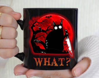 What Black Cat Halloween Mug, Halloween Cat Mug, Halloween Cat Gift, Black Cat Mug, Happy Halloween Gifts, Mug Cat, Funny Cat Halloween Mugs