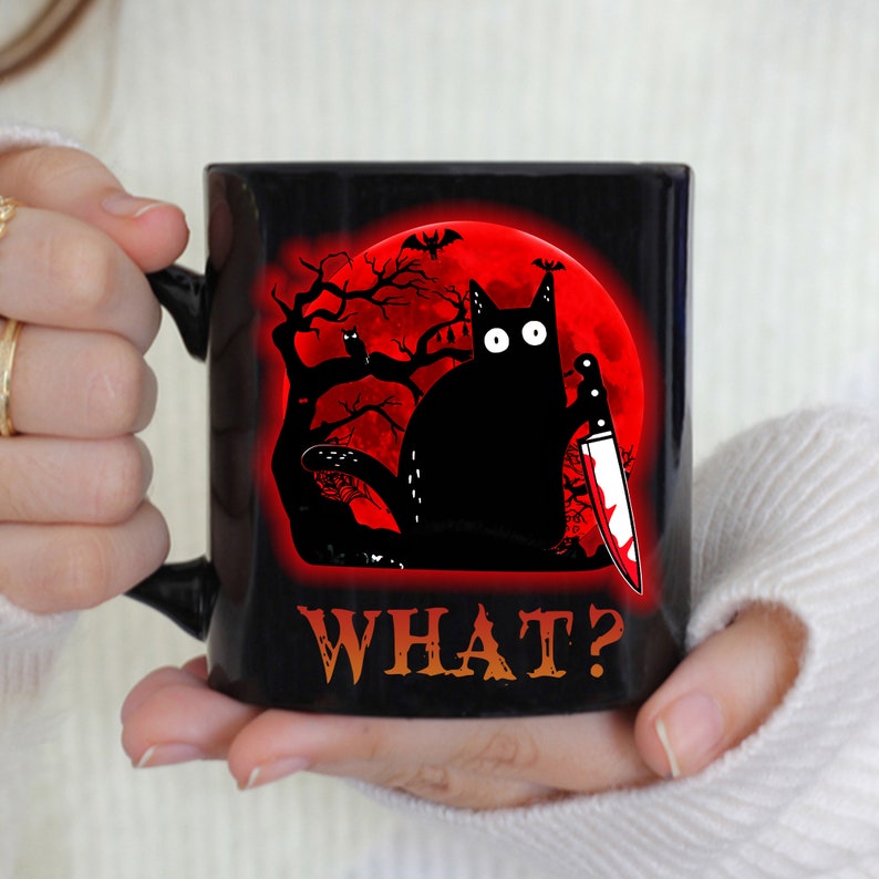 What Black Cat Halloween Mug, Halloween Cat Mug, Halloween Cat Gift, Black Cat Mug, Happy Halloween Gifts, Mug Cat, Funny Cat Halloween Mugs image 1