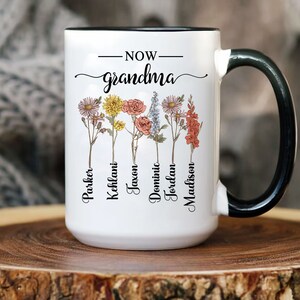 Personalized Birth Month Flower Coffee Cup, First Mom Now Grandma Mug ...