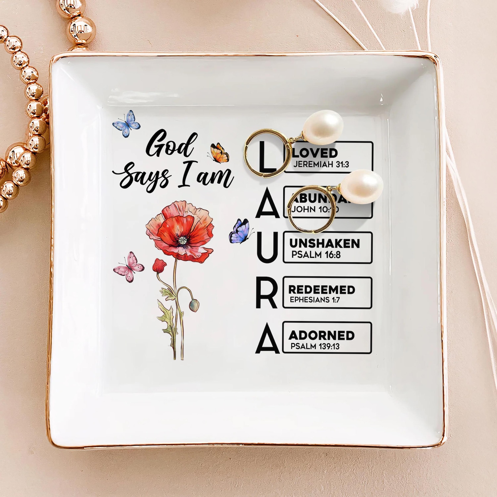 God Says I Am Name Letter in Bible Verse Jewelry Dish, Custom Scripture ...