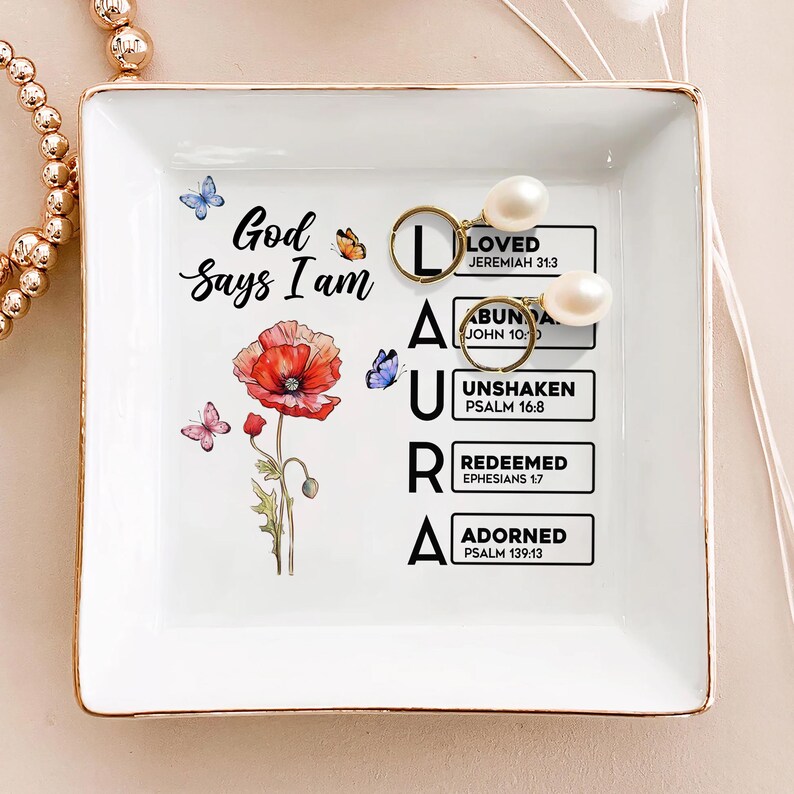God Says I Am Name Letter in Bible Verse Jewelry Dish, Custom Scripture ...
