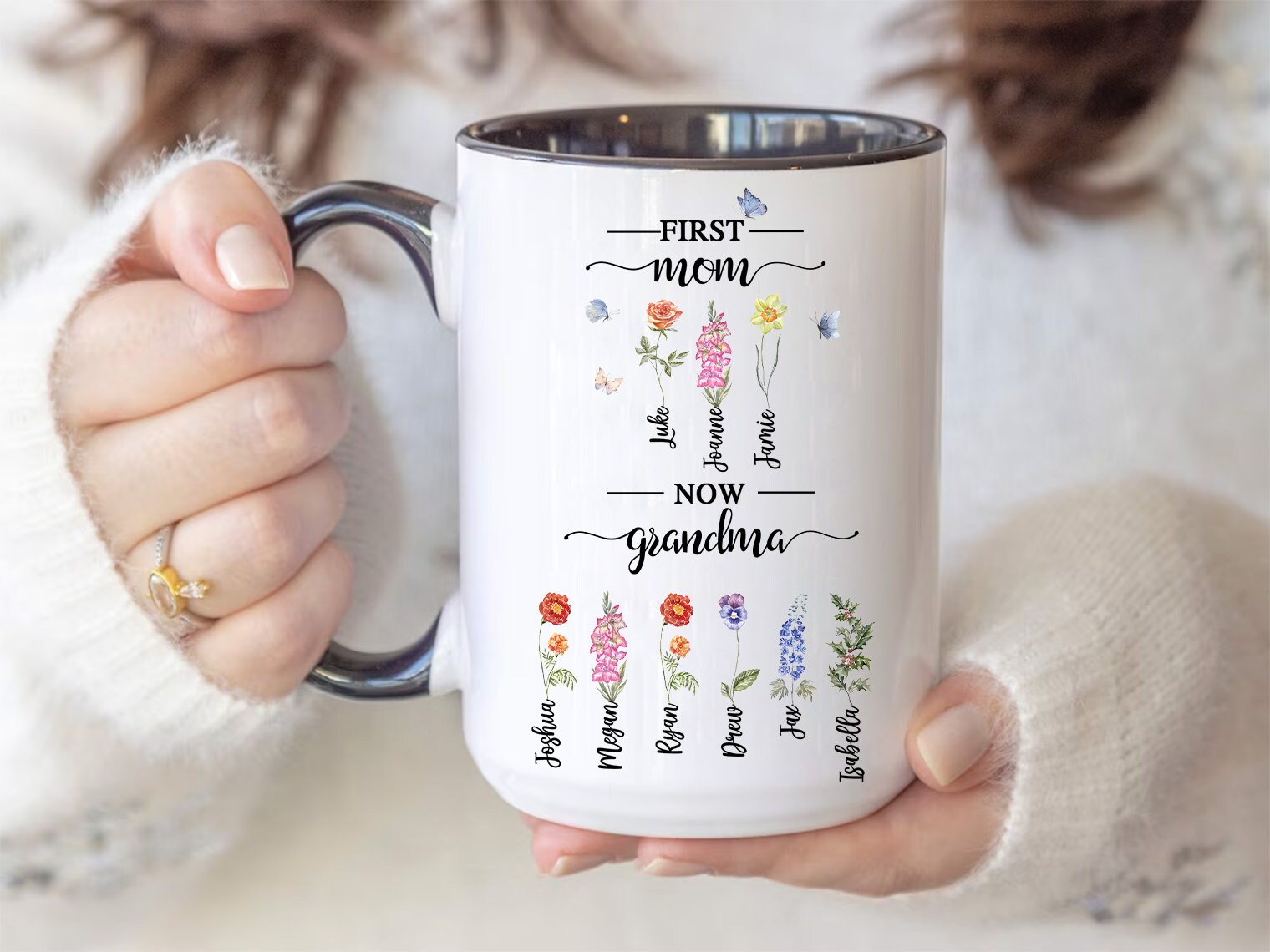 Personalized First Mom Now Grandma Mug, Grandma's Garden Birth Flower ...
