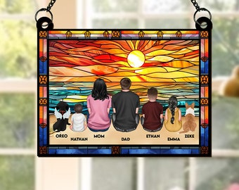 Aangepaste familienaam Suncatcher-ornament, gepersonaliseerde familieleden Suncatcher, raamdecoratie, cadeau-idee voor familie, vriend, universiteit