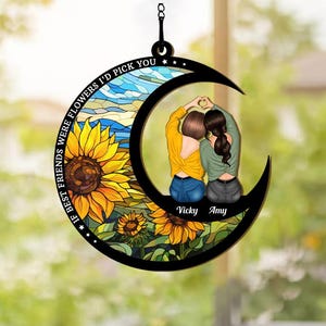 Personalized Best Friends On The Moon Window Hanging Suncatcher, Long Distance Gifts, Gifts For Besties, BFFs, Best Friends Birthday Gift