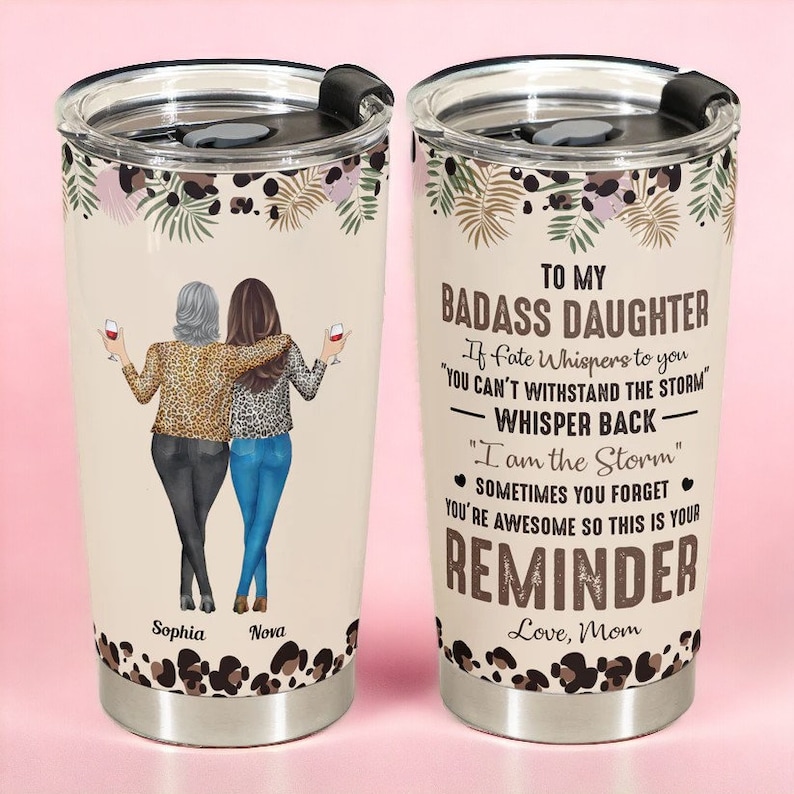 Custom To My Badass Daughter Tumbler, Personalized Funny Coffee Mug From Mom, Custom Daughter Gift Cup, Birthday Gift, Daughter Mother Mug image 9