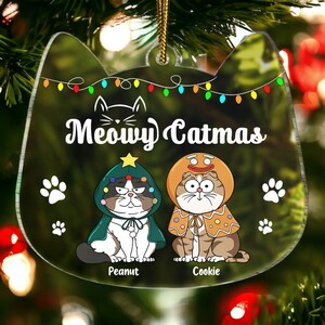 Personalized Cat Ornament, Meowy Christmas, Cat Christmas Ornament ...