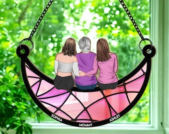 Atrapasueños colgante de ventana personalizado, mamá e hija personalizadas, regalo del Día de las Madres para mamá, abuela, regalo de nana, madre hija en la luna