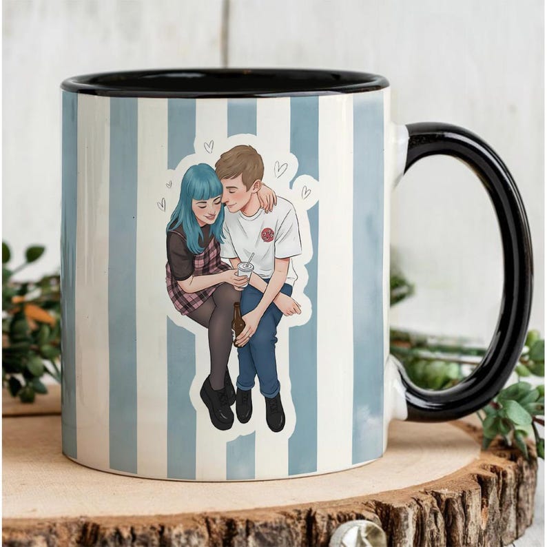 Sentimental Spring Mugs Personalized Watercolor Photo Couple Coffee Mug, Portrait Mug for ...