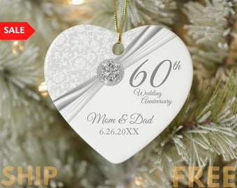 60. Jahrestag Weihnachten Ornament, Feiern 60 Jahre Verheiratet 60. Jahrestag Keramik Ornament, Jahrestag Geschenk, Diamant Jahrestag