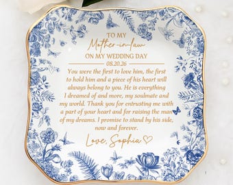 Personalized Mother-in-Law Gift for Mother of the Groom Wedding Ring Dish,Toile De Jouy Mom Gift from Bride,To My Mother in Law Wedding Gift